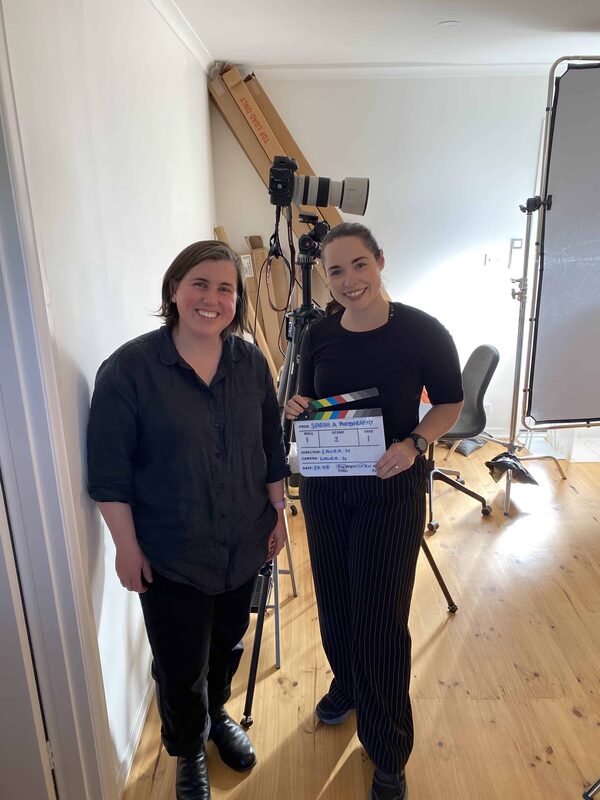 On set with a client