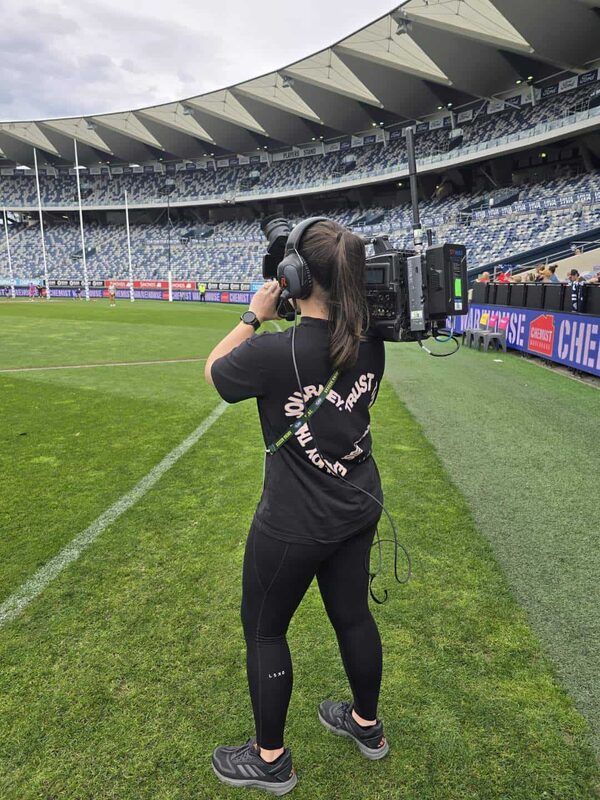 Filming on the boundary at the Cats' stadium